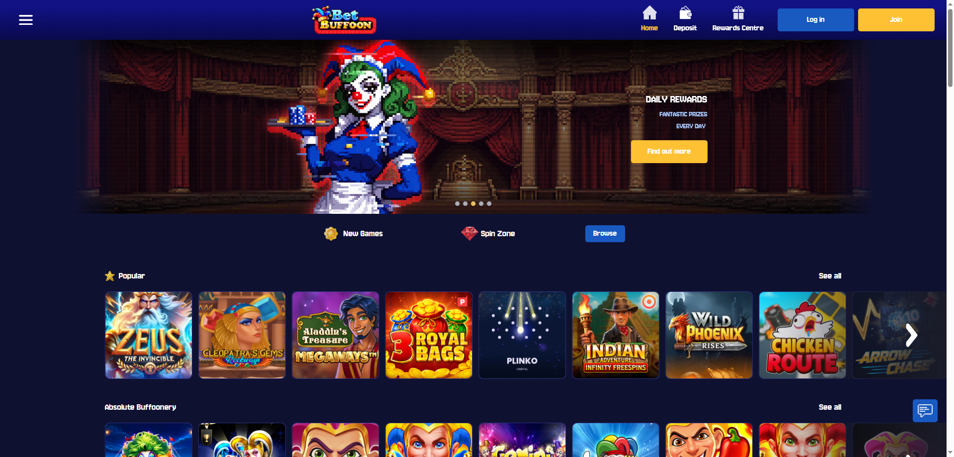 Bet Buffoon Casino Desktop Screenshot