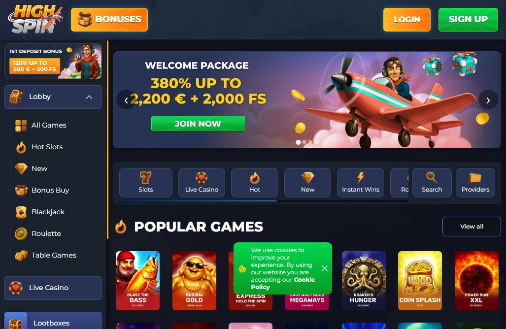 HighSpin Casino Desktop Screenshot