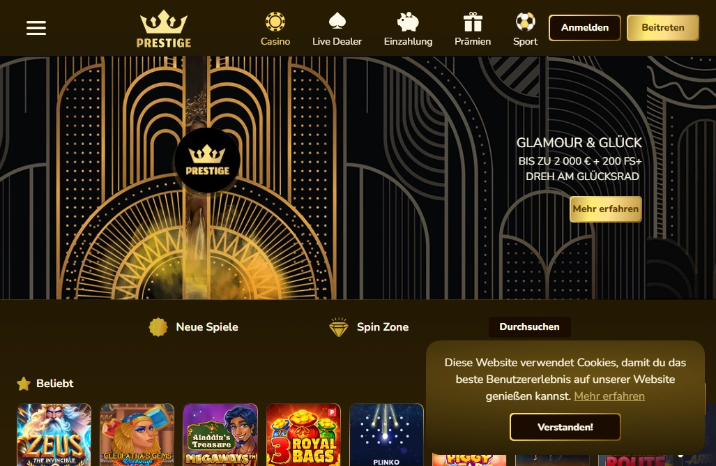 Prestige Casino Desktop Screenshot